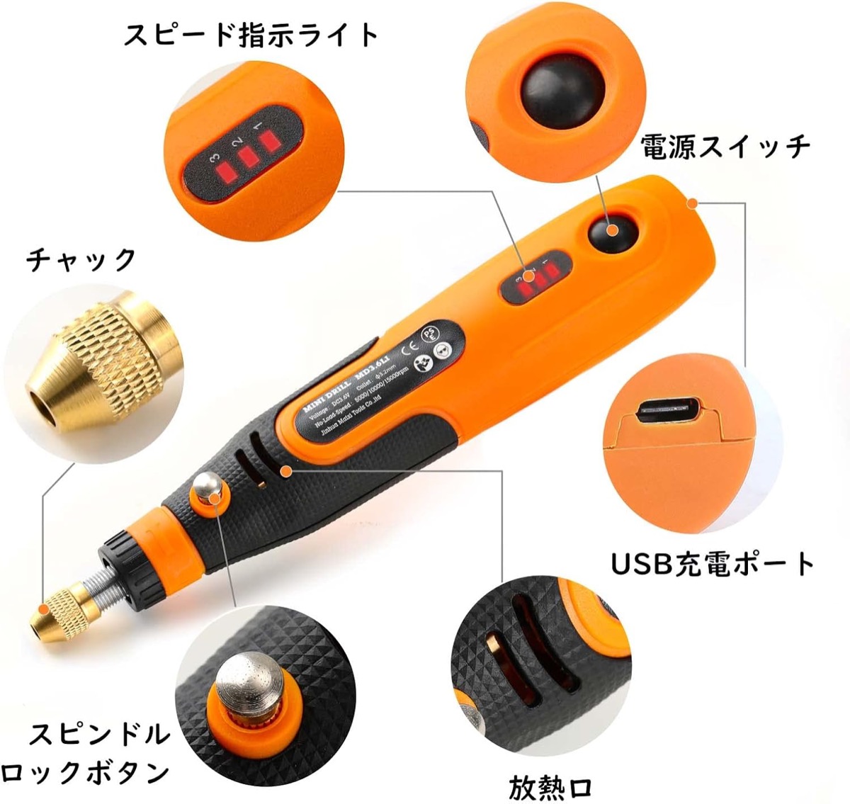 ミニリューターの各部の名称